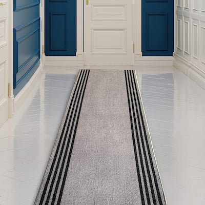 Custom Size Stripes Border Design Black&Gray Color Non-Slip Rubber Backing- 31 Inch WidexYour Choice of Length Runner Rug