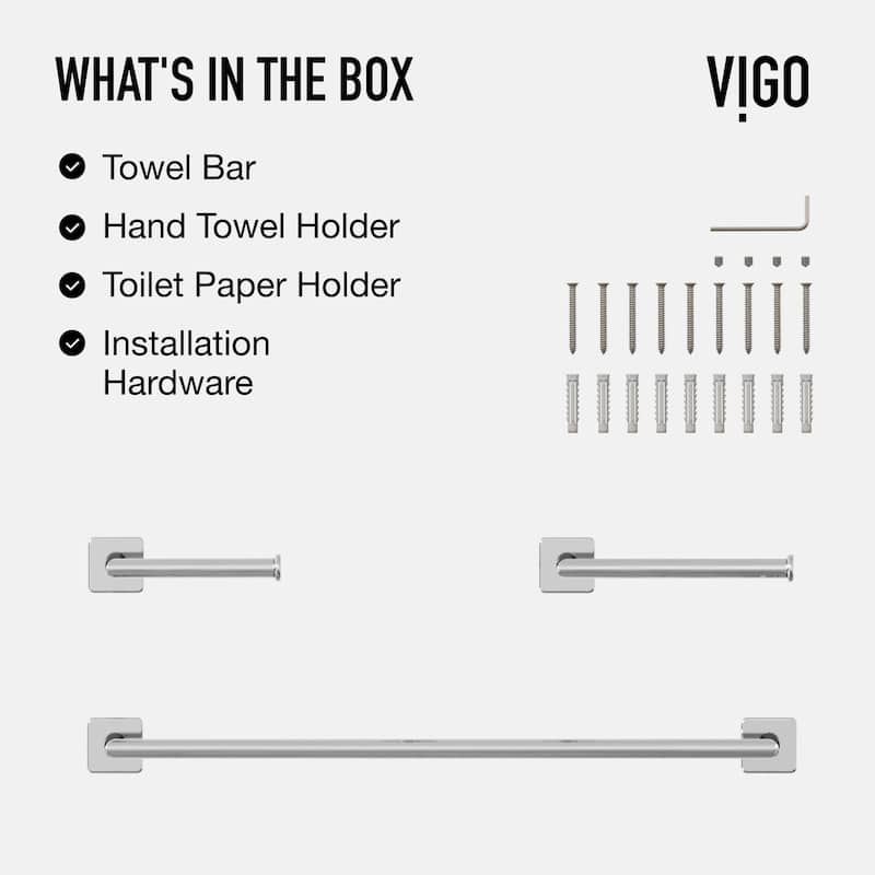 VIGO Satro 3-Piece Bathroom Hardware Accessory Set with 24 in. Towel Bar, Toilet Paper Holder, Hand Towel Holder