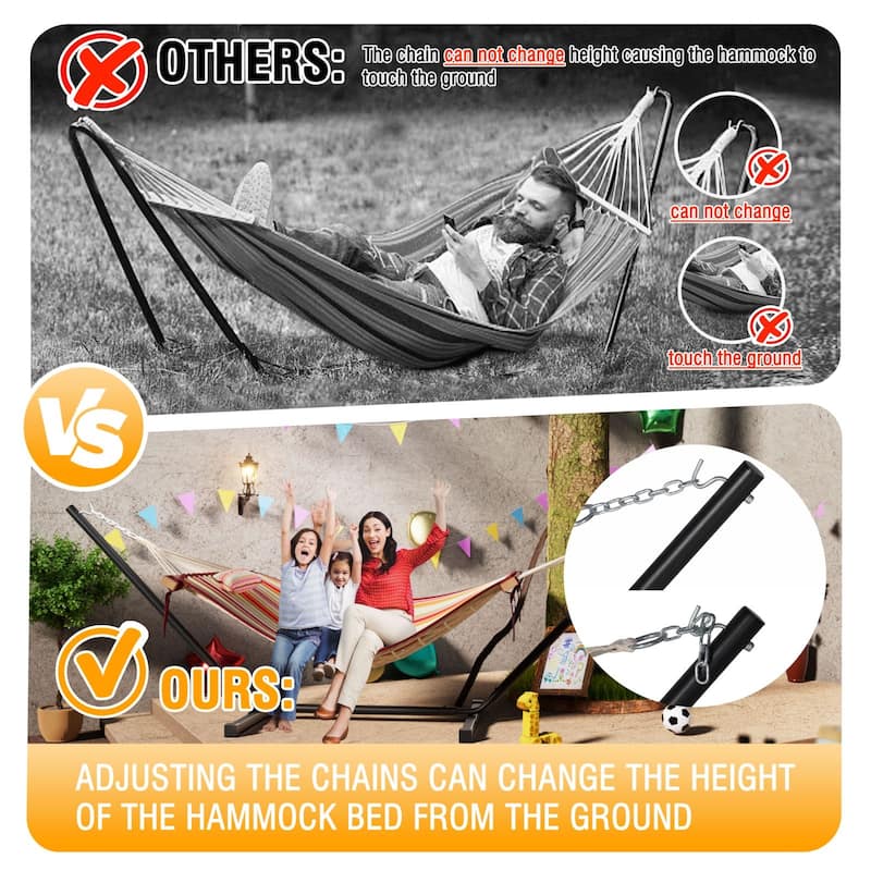 VEIKOUS 12 ft. Quilted Camping Portable Hammock with Stand and Detachable Pillow for 2-Person