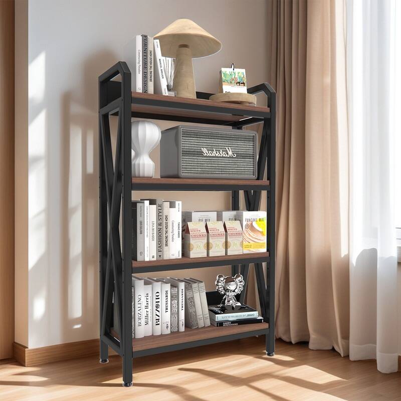 55'' Bakers Rack Storage Shelves, 4-Level Metal and Wooden Kitchen Organizer, Perfect for Garage, Pantry, Bathroom, Closet - Black&Brown