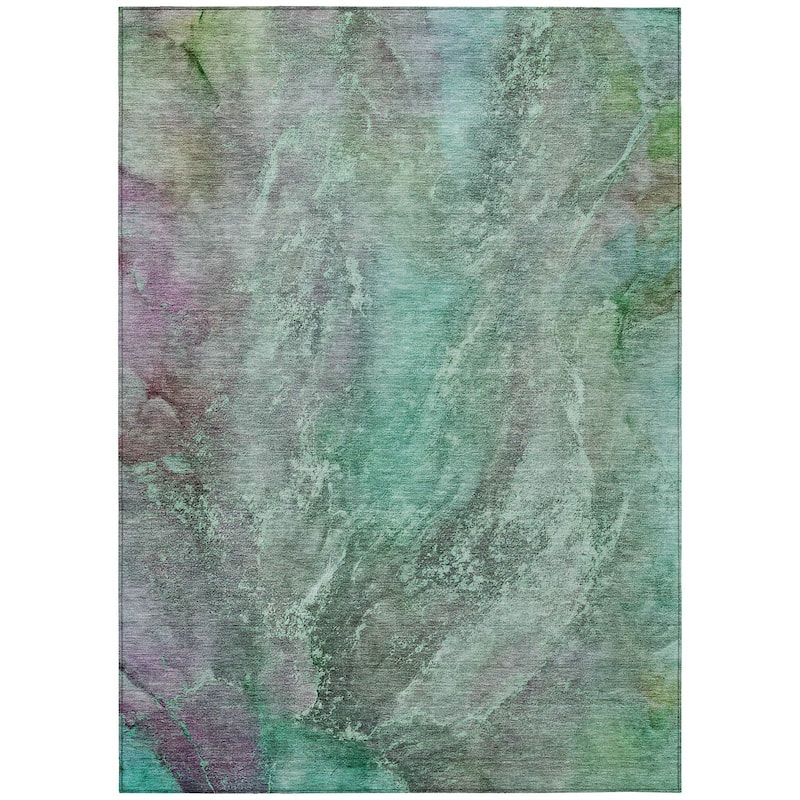 Machine Washable Indoor/ Outdoor Abstract Watercolor Chantille Rug