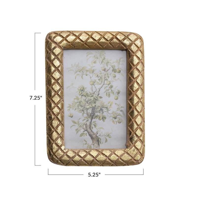 Carved Mango Wood Photo Frame with Pattern