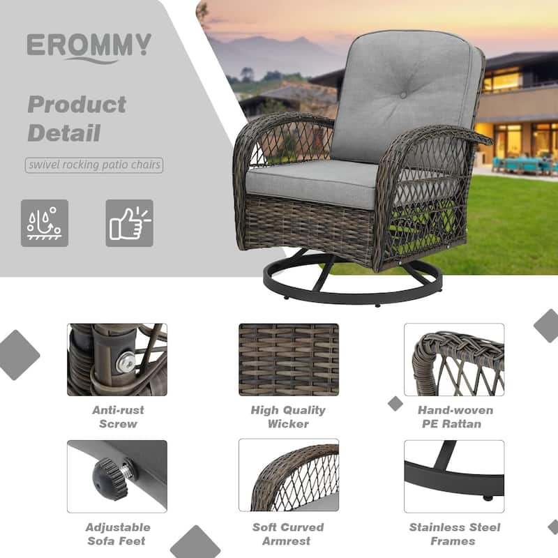 360° Swivel Rocking Patio Chairs Set with Thick Cushions & Tempered Glass Table | Indoor Living Room / Balcony| 3/5-Piece
