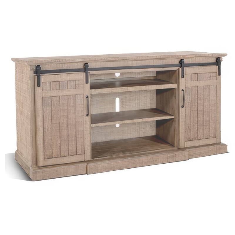 Desy TV Media Console w Fireplace Option, Barn Doors, 78 Inch Brown