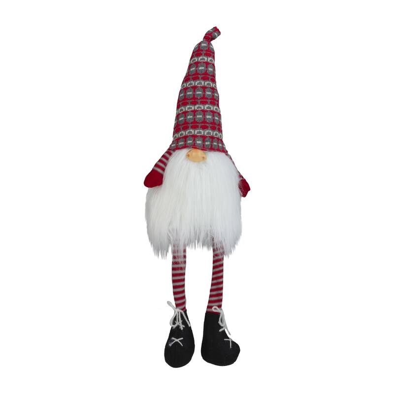Striped Christmas Santa Gnome with Dangling Legs - 23" - Red and Gray