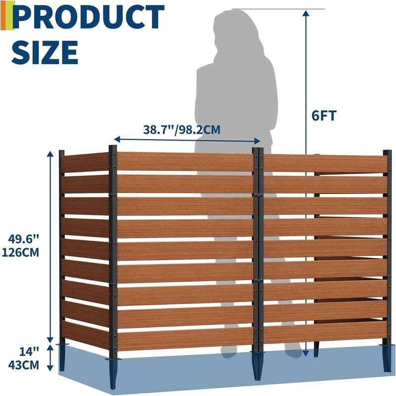 2-Pack 49 x 38 in Natural Cedar Privacy Screen No-Dig Outdoor Fence for Trash Can AC Unit and Patio Black