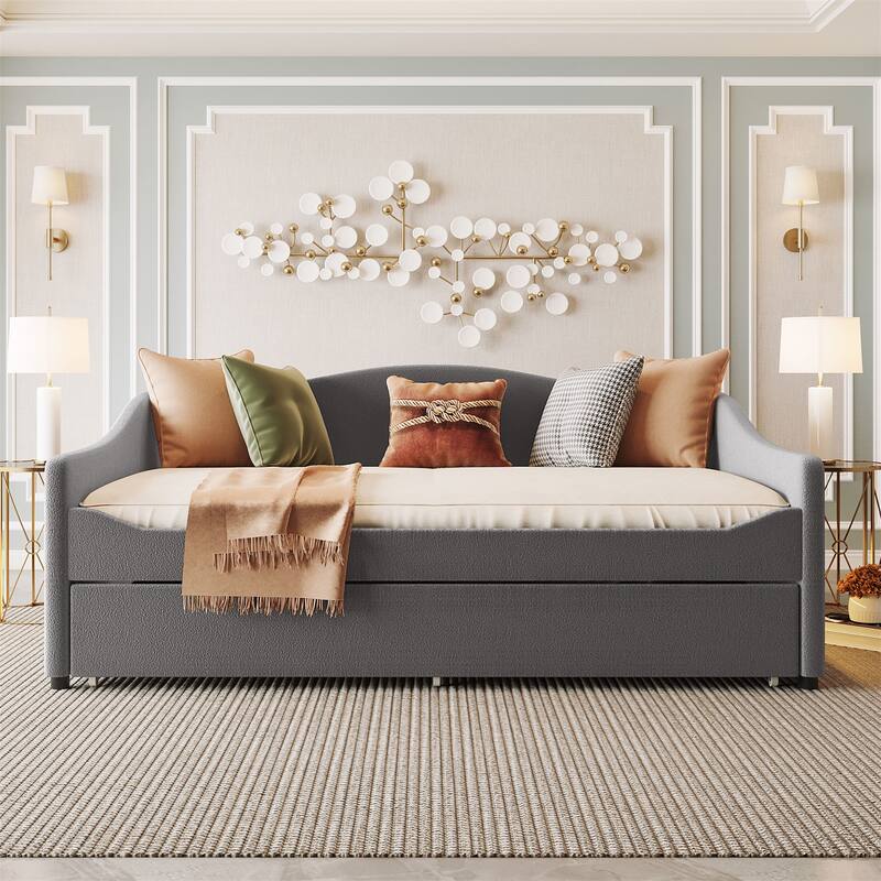 Teddy Fleece Full Size Upholstered Daybed with Light and Trundle
