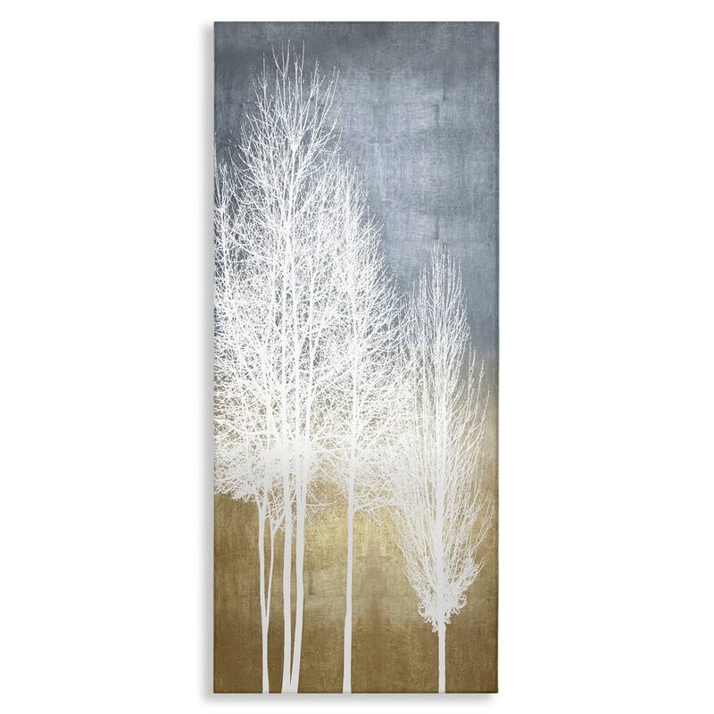 Stupell Tall Tree Line Bare White Trees over Abstract Pattern Canvas Wall Art - Brown - 10 x 24