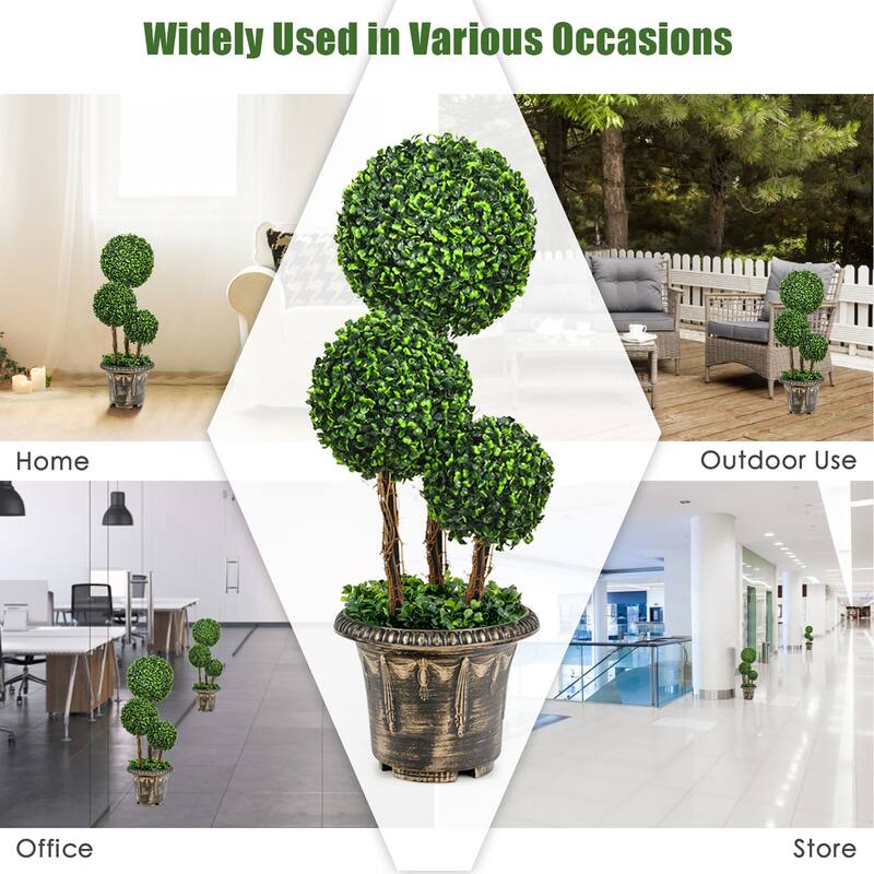 Costway 30'' Artificial Topiary Triple Ball Tree Indoor Outdoor UV - See Details