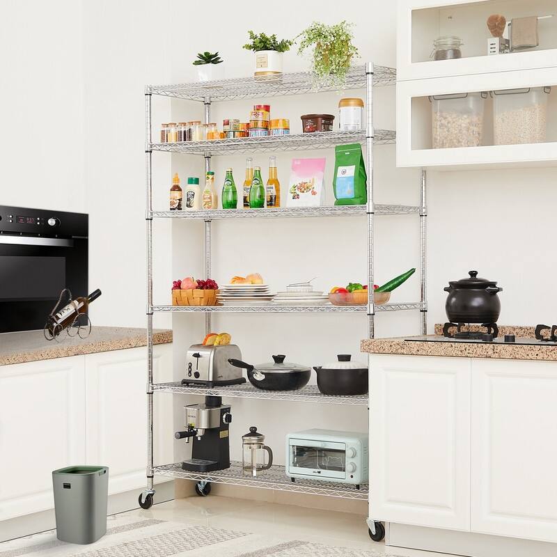 6 Tier Adjustable Storage Shelves Metal Wire Shelving Unit with Wheels - 48.03 "L × 17.72 "W × 71.65 "H