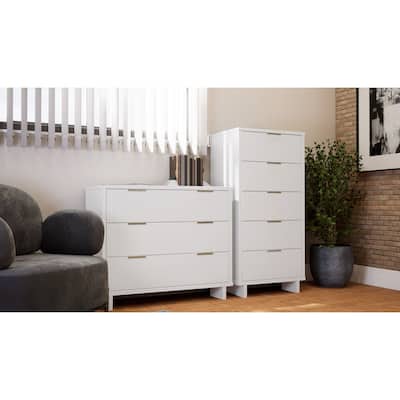 Manhattan Comfort 2-Piece Granville Modern Solid Wood Tall Narrow and Standard Dresser Set