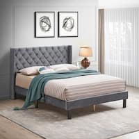 Gray Velvet Button Tufted Upholstered Bed with Wings Design - Strong ...