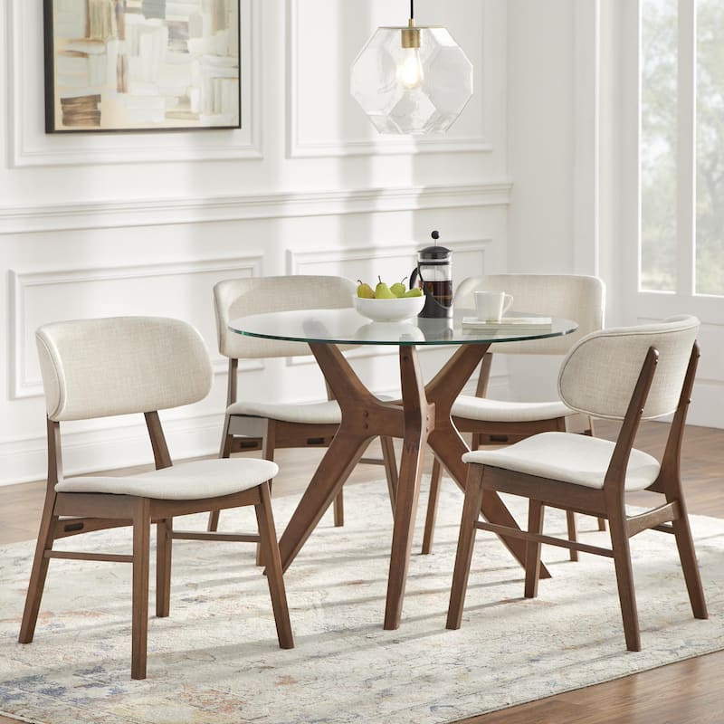 Lifestorey Toni Solid Wood and Glass Dining Set - 5-Piece Walnut/Beige