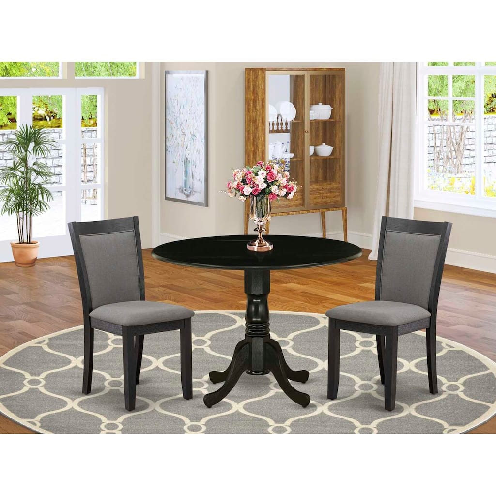 3-Piece Wirebrushed Black Solid Wood Top - Dining Room Set - Seats-4