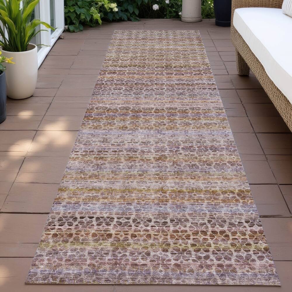Machine Washable Indoor/Outdoor Transitional Striped Chantille Rug