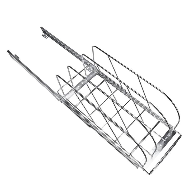 Chrome Plated Carbon Steel Expandable Pan and Pot Rack Tray Organization with 3-Section Ball-Bearing System