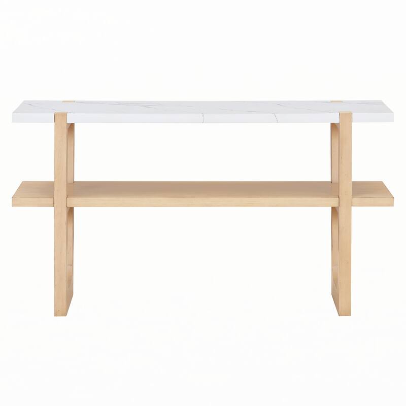 Narrow Console Table with Marble-Effect Top(Natural)