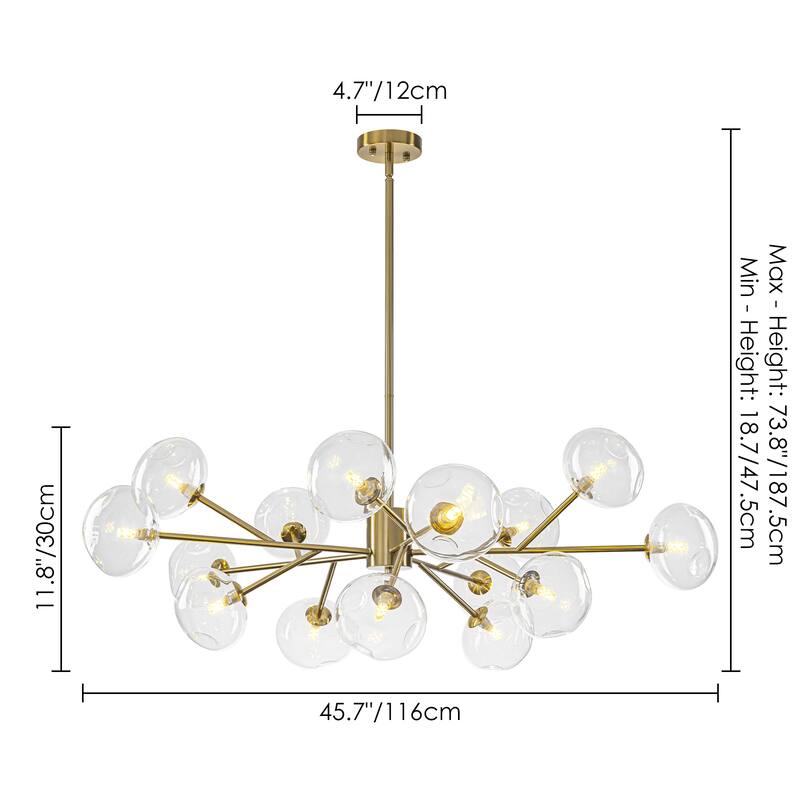 15-Light Modern Brass Bubble Glass Sputnik Chandelier for Living Room - 15 Light