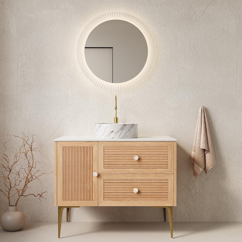 Natural Style Bathroom Vanity with Sink and 1 Door 2 Drawers
