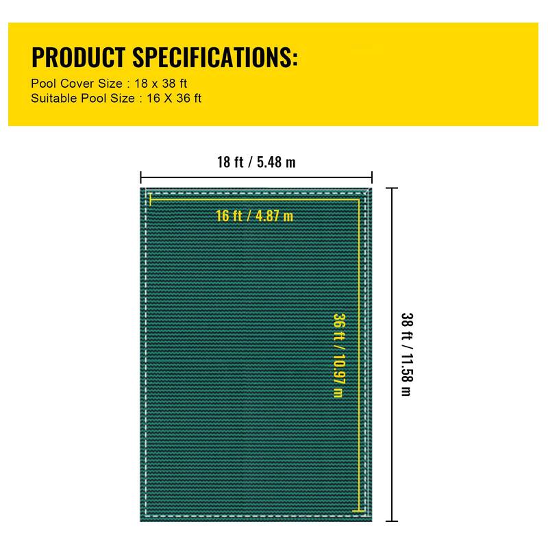 Rectangular Inground Pool Cover Mesh Winter Safety Cover Green