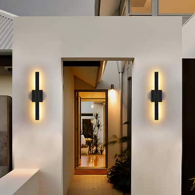 20 in. Modern Black Aluminum Rectangular Linear Cylinder Strip Integrated LED 3000K Waterproof Outdoor Wall Light