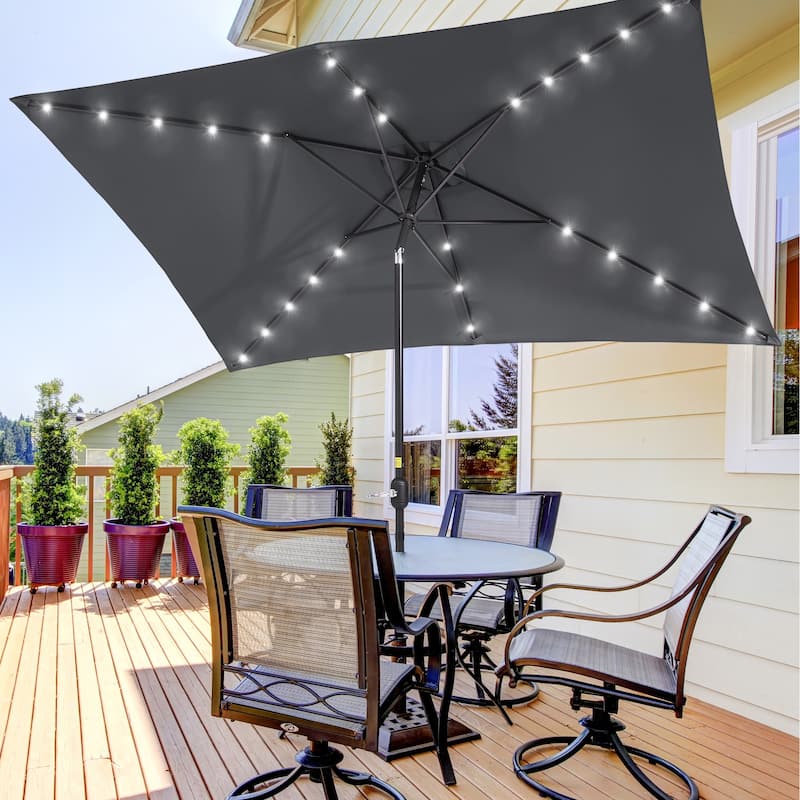 BONOSUKI LED 10 x 6.5ft Outdoor Umbrellas Patio Market Table Umbrellas - Anthracite