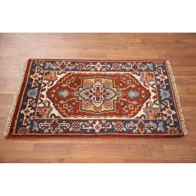 Hand Knotted Oriental 100% Wool Carpet Traditional Medallion Oranges & Rust Heriz (serapi) Area Rug - 3' 0'' X 2' 0''