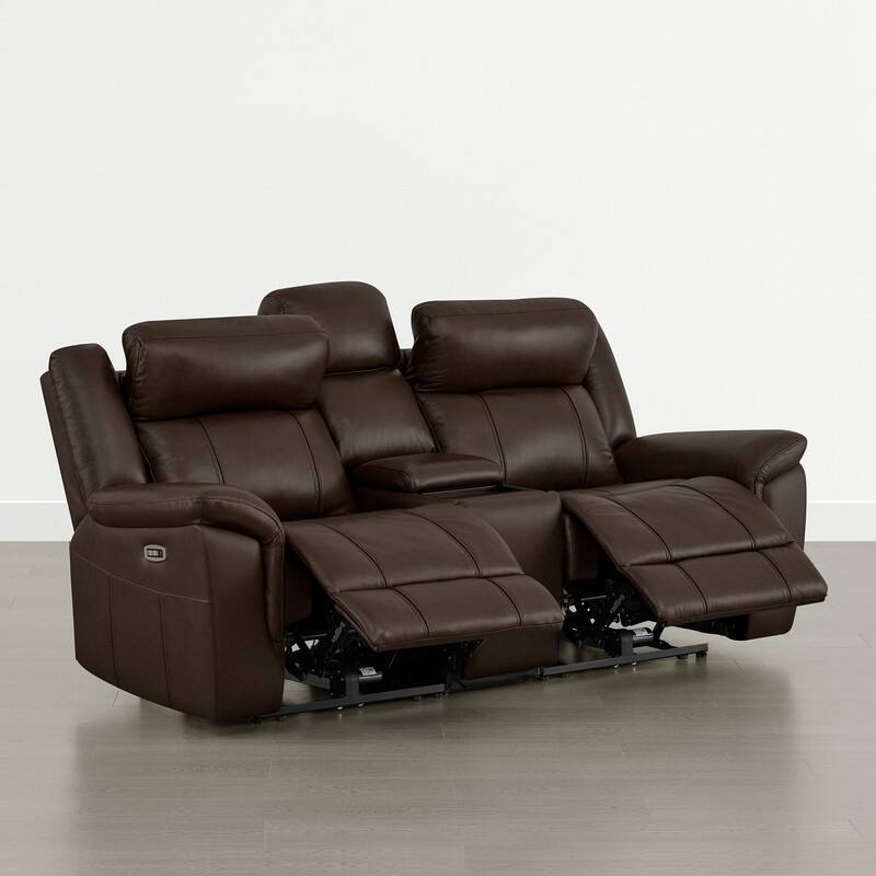 Spruce & Spring Genuine Leather Power Reclining Sofa with Optional Console & Flip-Down Table