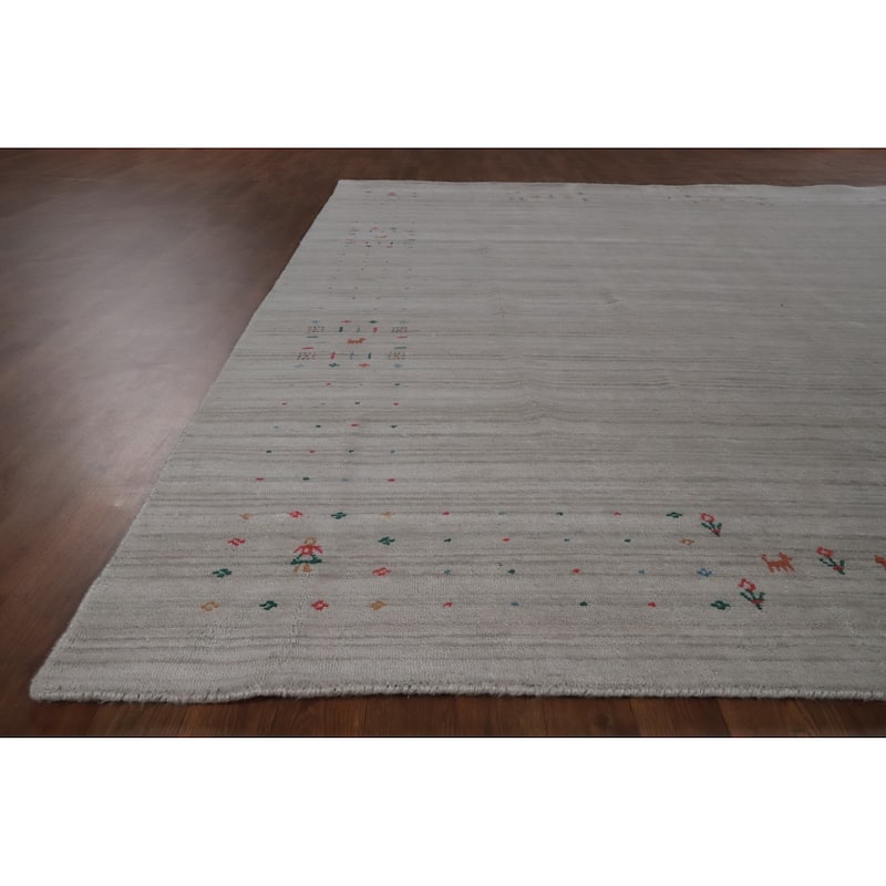 Hand Knotted Oriental 100% Wool Carpet Tribal Animal Pictorial Greys & Charcoal Gabbeh Area Rug - 10' 0'' X 7' 11''