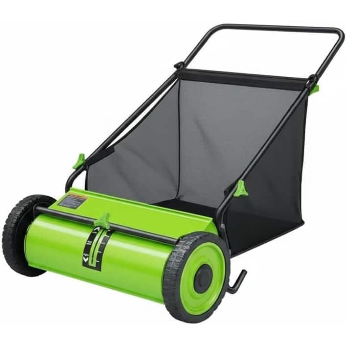 26 in Push Lawn Sweeper for All Terrains 7 cu. ft. Collection Bag 4 Brushes and Adjustable Height - Green