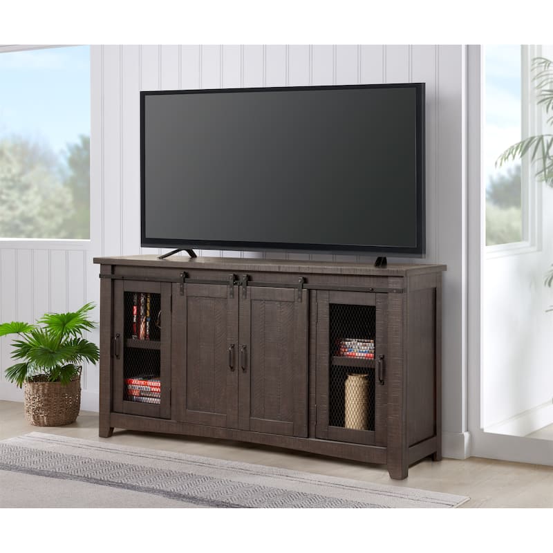 Brookhaven 65-inch Solid Wood Barn Door TV Stand Console - 35 inches high x 65 inches wide x 19 inches deep - Grey