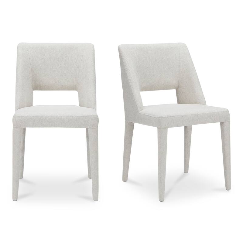 NADAAL STUDIOS Varekian Dining Chair, Fully Upholstered, Metal Frame, Rounded Carved Back, Light Brown - Set of 2 - Beige