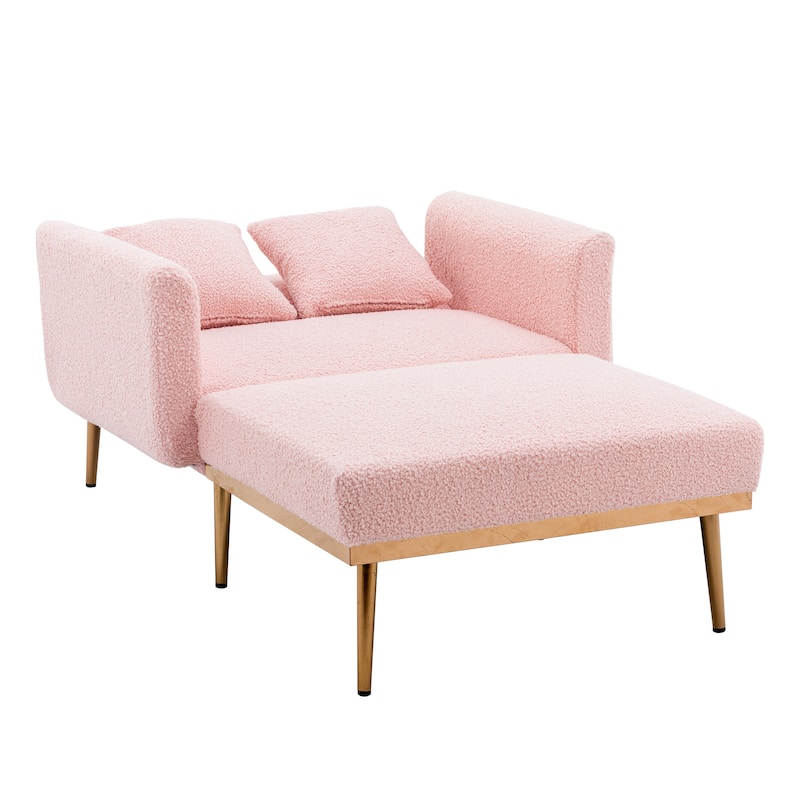 Teddy Fabric Upholstered Living Room Sleeper Sofa Chair With Rose Golden feet