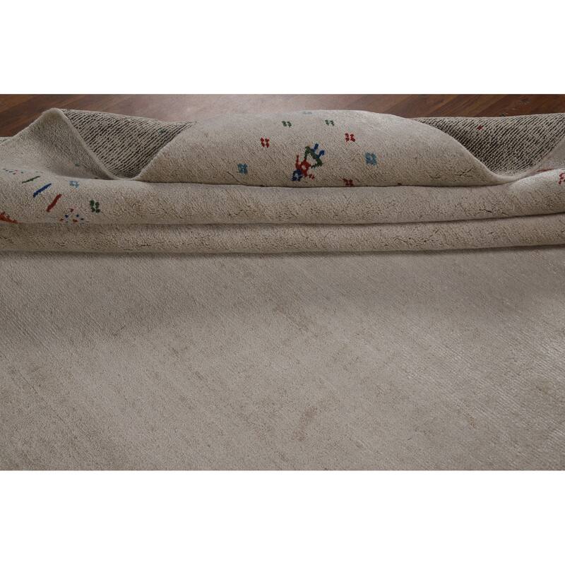 Tribal Gabbeh Oriental Area Rug Handmade Beige Silk Carpet - 8'10" x 11'6"