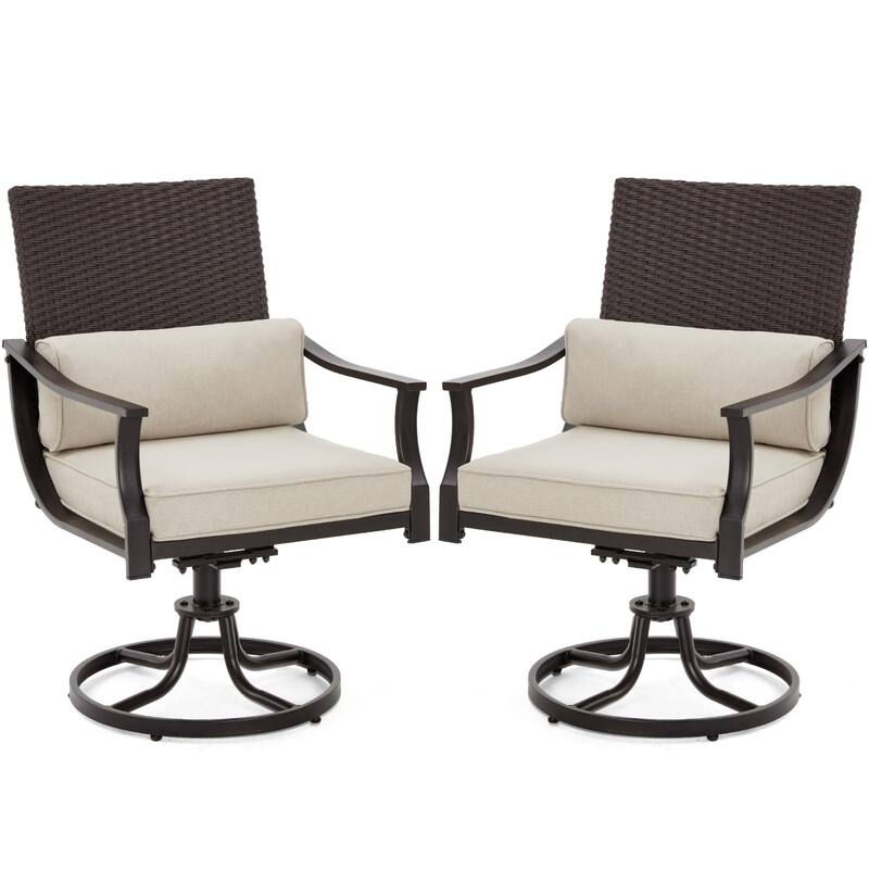 EROMMY Outdoor Dining Set, Swivel Rocking Chairs, Rectangular Table w Umbrella Hole, Patio Furniture Set for Backyard