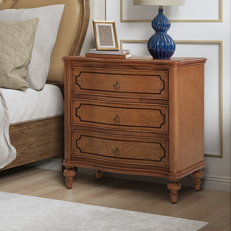 Alois Traditional 3-Drawer Nightstand with Solid Wood Spindle Legs by HULALA HOME - Walnut
