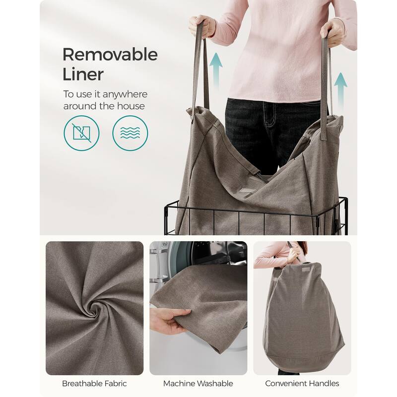 Laundry Hamper, 23.8 Gal (90L) Laundry Basket, Collapsible Clothes Hamper, Removable and Washable Liner, Metal Wire Frame