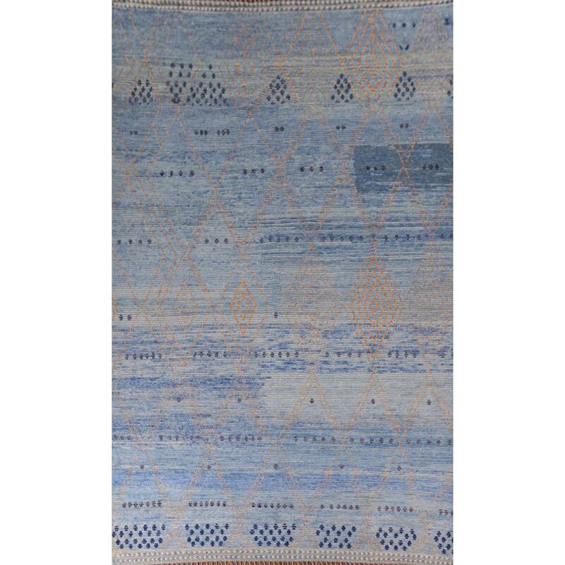 Blue Moroccan Oriental Large Area Rug Handmade Wool Carpet - 9'9" x 14'10"