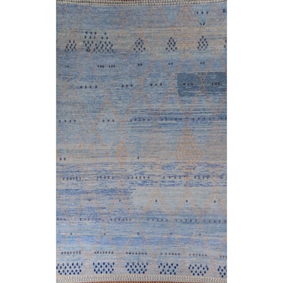 Blue Moroccan Oriental Large Area Rug Handmade Wool Carpet - 9'9" x 14'10"