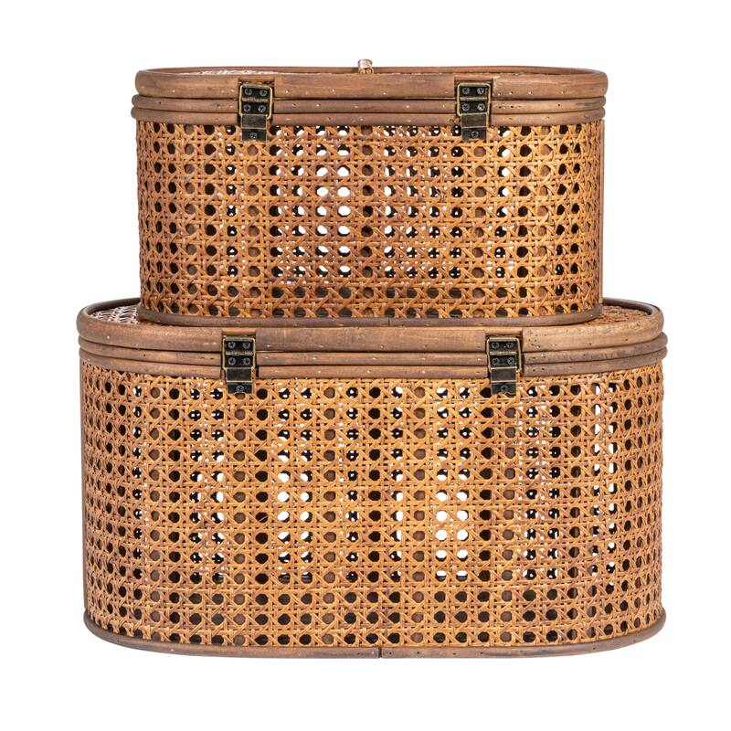 Decorative Woven Rattan Storage Boxes - 15.3"L x 10.3"W x 8.3"H