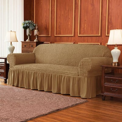 Subrtex 1 Piece Sofa Slipcover Seersucker Skirt Stretch Spandex Furniture Protector