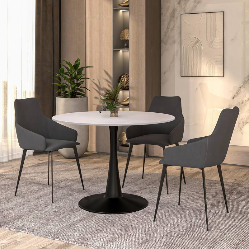 LeisureMod Bristol 40" Round Dining Table for 4 with MDF Wood Tabletop in Black Steel Base for Kitchen & Dining Room