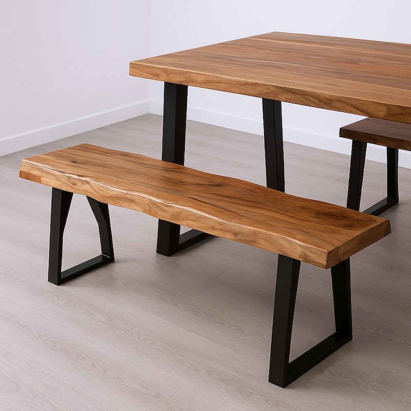 HomeRoots 68" Brown and Black Solid Wood And Metal Live Edge Dining Bench - 68 in. x 18 in. x 18 in. - 68 in. x 18 in.  x 18 in. - Brown