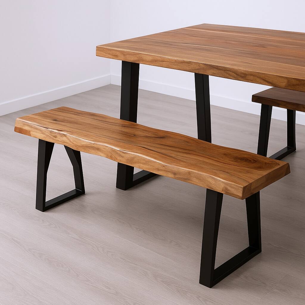 HomeRoots 68" Brown and Black Solid Wood And Metal Live Edge Dining Bench - 68 in. x 18 in. x 18 in.
