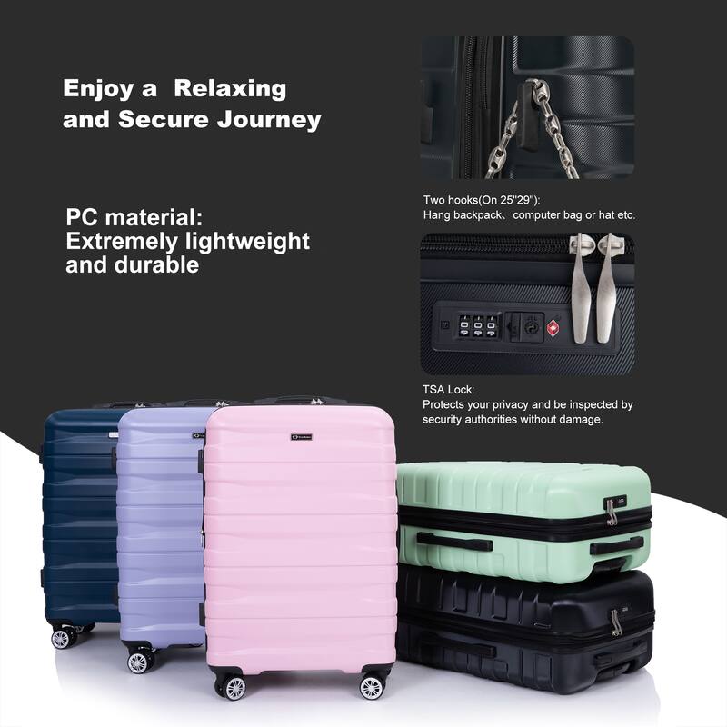 3 Piece Luggage Sets with Double Spinner Wheels and TSA Lock, Expandable Durable PC Hardside Lightweight Suitcase for Men Women