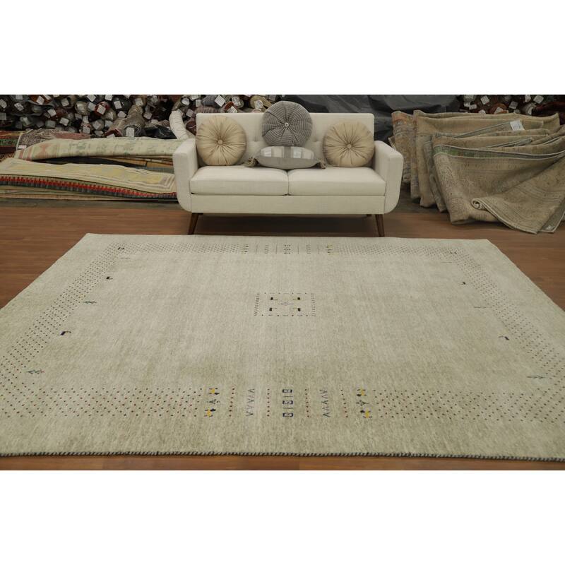 Hand Knotted Oriental 100% Wool Carpet Tribal Animal Pictorial Beige & Ivories Gabbeh Area Rug - 9' 9'' X 8' 2''