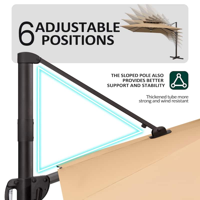 Pellebant 11X11 FT Outdoor Square Cantilever Patio Umbrella Solar LED Lighted with Wheel Base