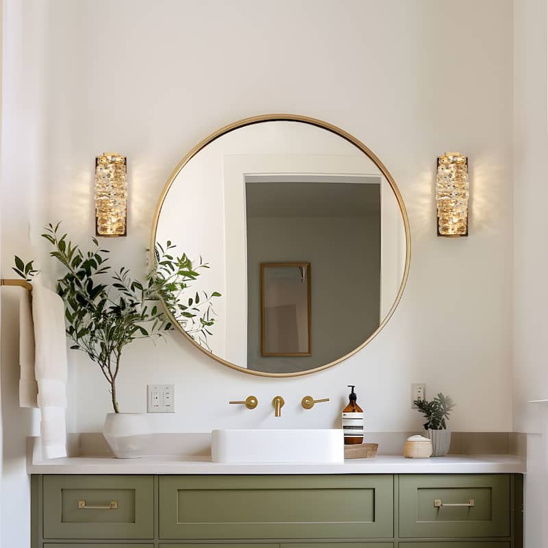 Modern Glam 1-Light Crystal Integrated LED Gold Wall Sconces Bathroom Vanity Lights - 4.3" L x 6" W x 11" H