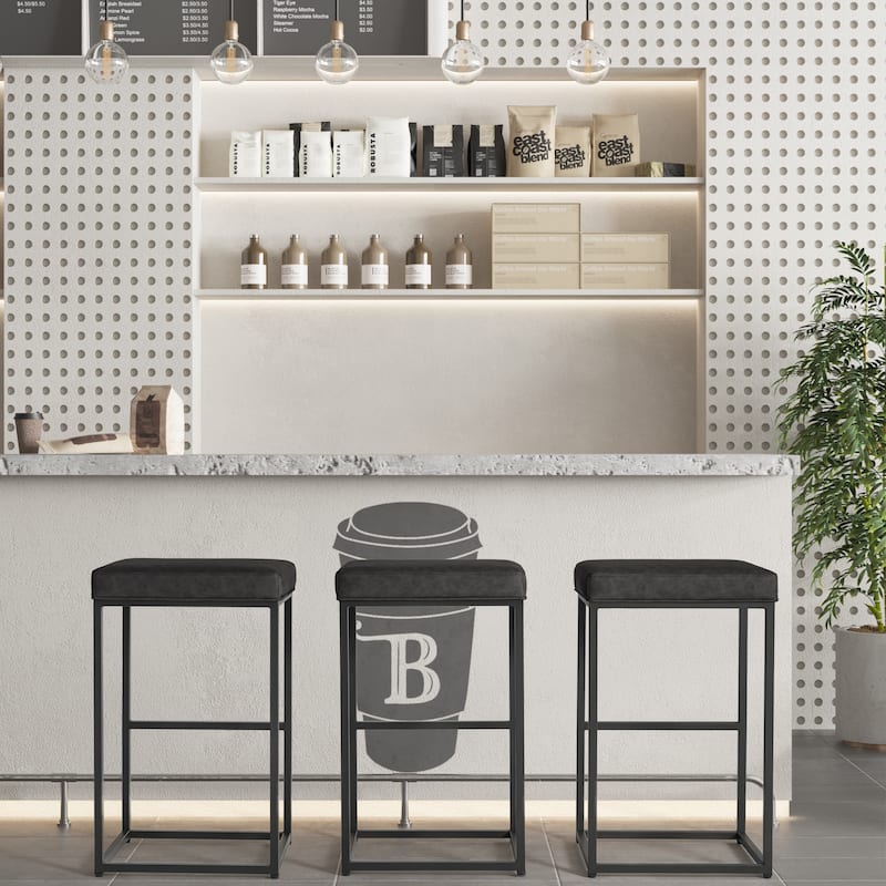 Upholstered Counter & Bar Stool with Footrest, Set of 2 - N/A