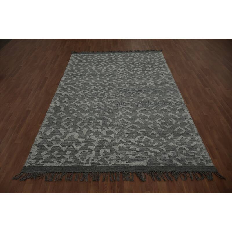 Hand Knotted Oriental 100% Wool Carpet Modern Geometric Greys & Charcoal Modern Gotti Design Area Rug - 10' 5'' X 6' 9''